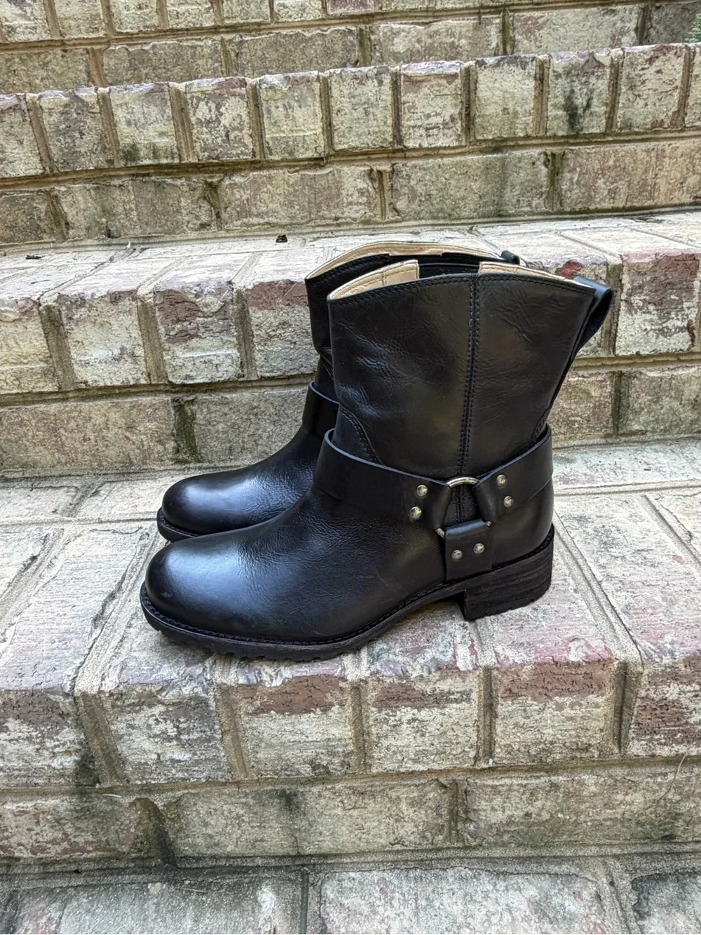 Vintage L.L.Bean Black Leather Harness Moto Boots 6W Deadstock